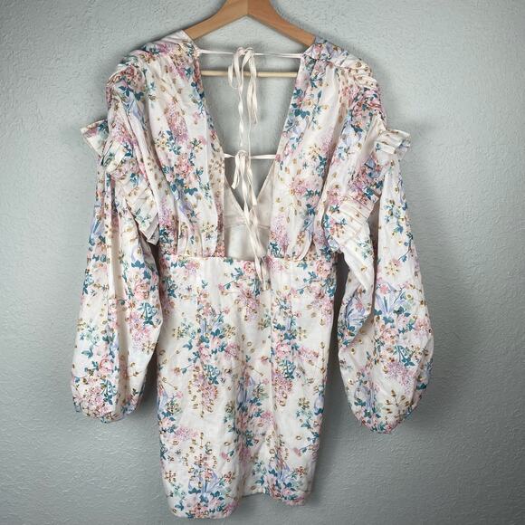 Pretty Little Thing Multi Ditsy Floral Print Embroidered Fairy Shift Dress Sz 8 - Picture 2 of 10